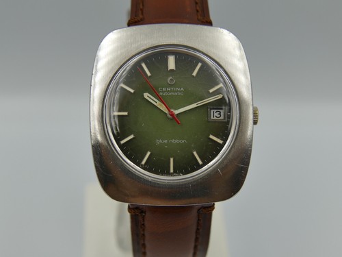 70's vintage watch mens Certina blue ribbon green dial rare big case steel 38mm - Picture 5 of 23