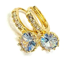 14k Gold Plated White Huggies Earrings Arracadas con piedras blancas oro lam.