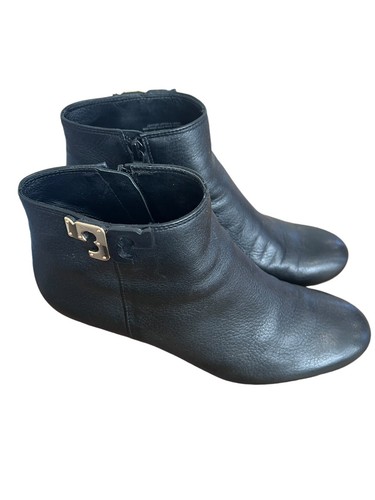 Tory Burch Brooke Black Ankle Wedge Woman Boots Size 9 EUC Pebbled Leather - Picture 16 of 16