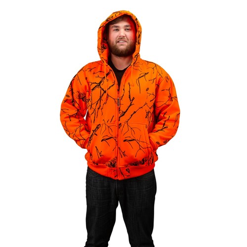 Orange Safety Full Zip High Vis - Thick Fleece Hooded Sweatshirt Hunting Jacket - Picture 24 of 25