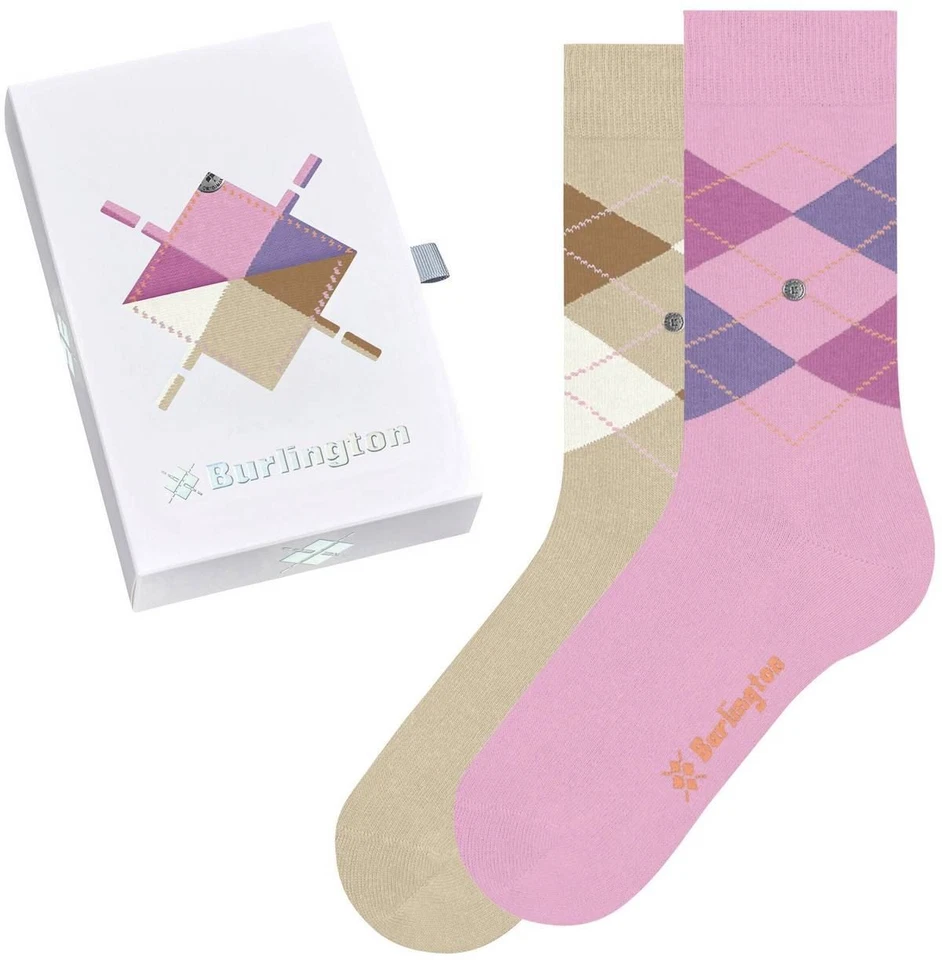 Burlington Aux femmes Basic Gift Box Argyle Coton Chaussettes - Rose - Photo 1/3