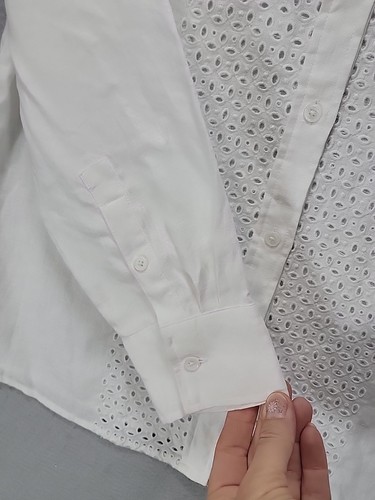 Talbots Bluse Damen Größe S Ganz Leinen Weiß Ösen Knopfleiste Oberteil Langarm - Bild 4 von 9