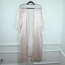 Vintage Powder Pink Satin Robe Lace Feminine Dainty Coquette Large NO BELT Glam