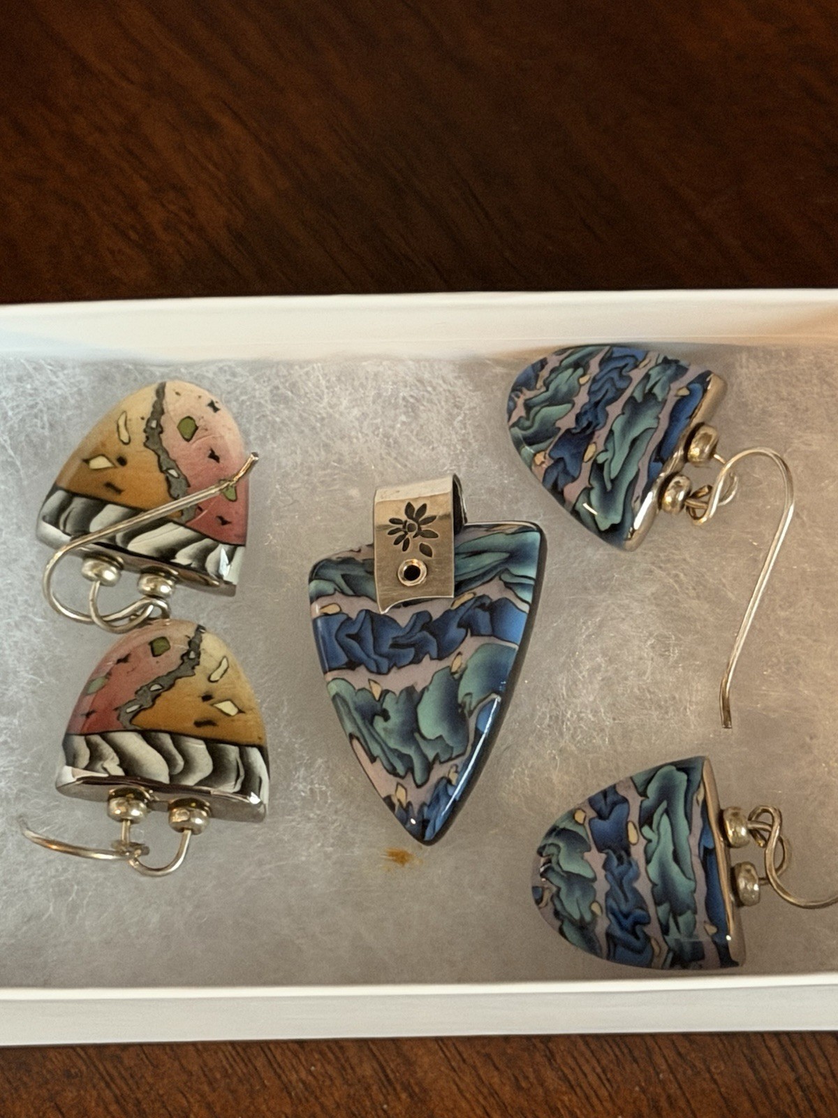 Handcrafted Multicolor Polymer Clay Dangle Drop E… - image 1