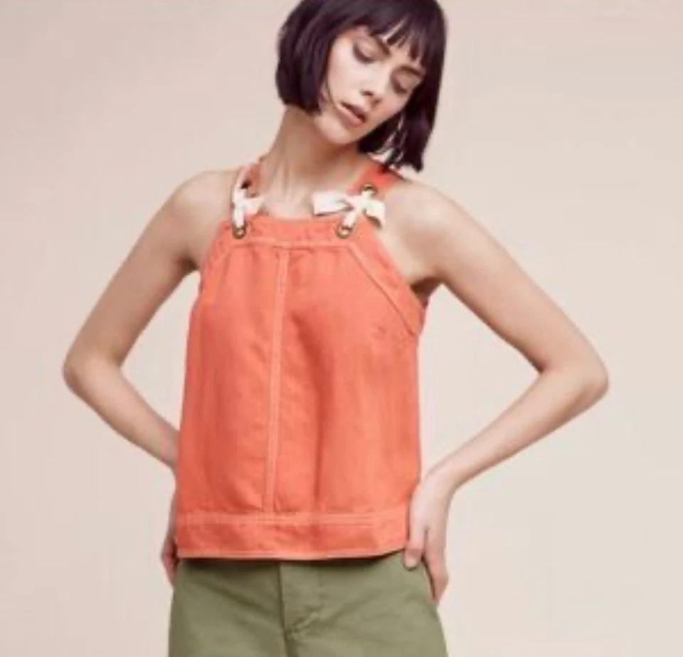 Top Anthropologie Maeve para mujer con corbata swing talla 8 coral mezcla de lyocell/lino cremallera trasera Foto 2 de 4