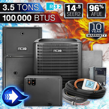 ACiQ Horizontal 3.5 Ton AC & 100000 BTU 96% AFUE Gas Furnace System, 14.5 SEER2