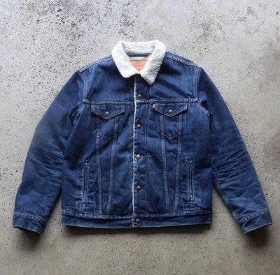 Levi s Sherpa Trucker Jacket Mens Large Denim Blue Jean Fleece Lined Western