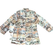 Chinese Tang Suit Jacket Womens Cream Pagoda Brocade Bag Hair Sticks Great Set
