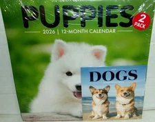 2 pack,  2026 Puppies 12" x 12" Wall and Mini 6" x 6" Dogs 12 Month Calendars