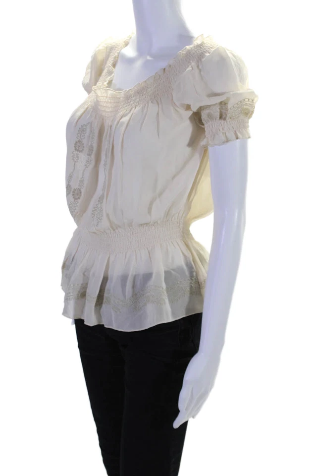 Blusa Joie Mujer Manga Corta Fuera del Hombro Bordada Crema Talla S Foto 2 de 4