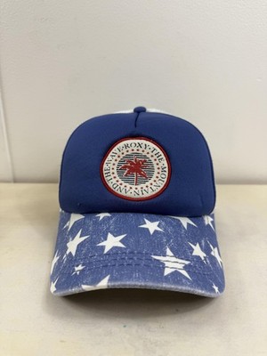 Roxy Hat Cap Snap Back Blue White Stars Trucker Mesh Preppy Surfer Womens