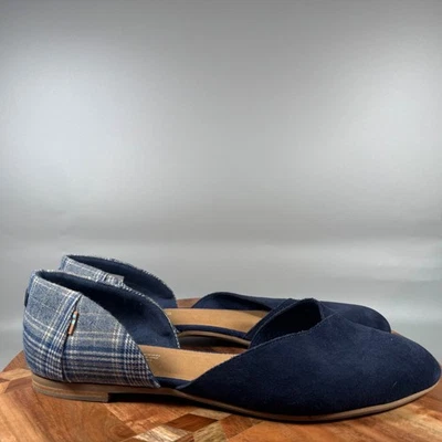 TOMS Jutti Navy Blue Suede Plaid DOrsay Pointed Toe Flats Womens 12 - Image 1 of 4