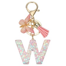 Alphabet W Tassel Butterfly Initial Letter Keychain Pink, Pack of 1 