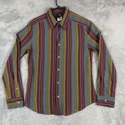 Just Cavalli Shirt Mens XL Brown Multi Striped Button Front Long Sleeve Italy