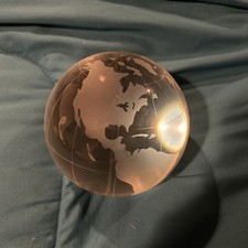 4  Crystal Glass Globe Paperweight Etched World Map Desk Ornament Decoration