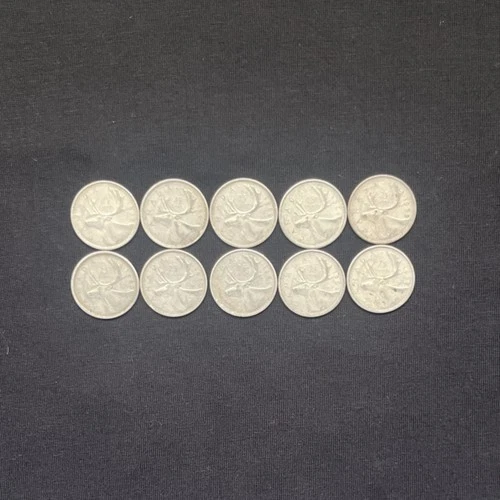 1960s Canadian Silver 25 Cent Coins Lot of 10 Caribou Queen Elizabeth