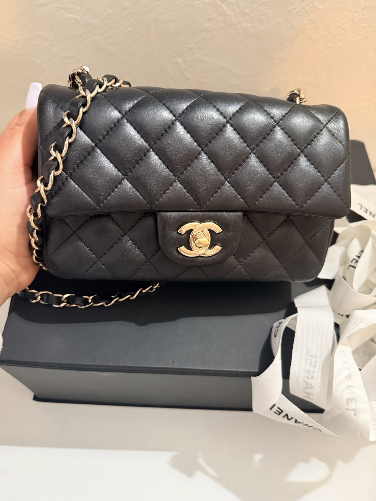 CHANEL Mini Rectangular Classic Flap Bag Black La… - image 7