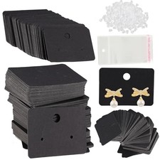 Earring Display Cards with 100PCS Earrings Cards 200PCS Earring Black-5x3.5cm