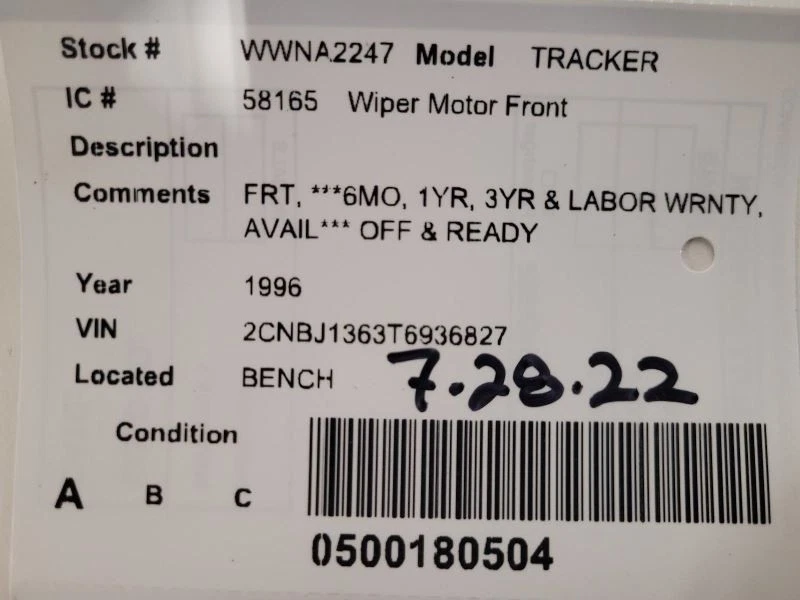 Windshield Wiper Motor Fits 89-98 TRACKER 1597001 - Image 3 of 3