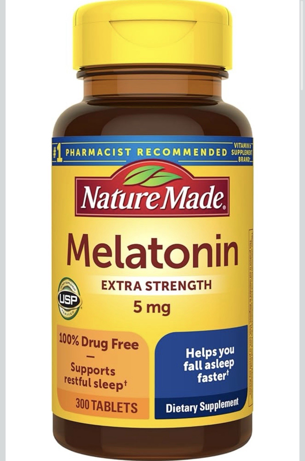 Nature Made Melatonin 5mg Tablets Extra Strength, 100% Drug Free Sleep Aid 300ct