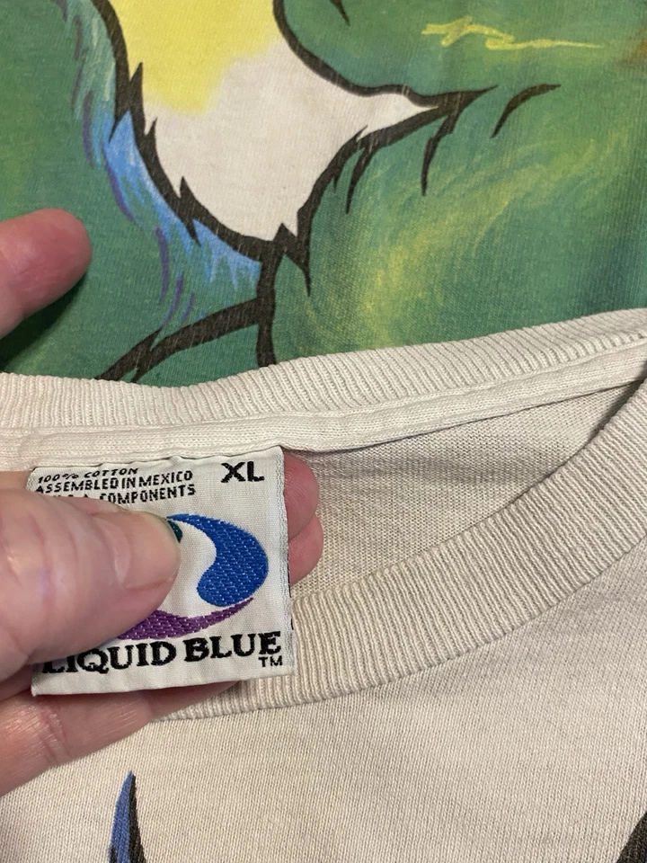 Vintage 1999 Grateful Dead Big Dancing Bear White Liquid Blue Tie Dye Boxy XL - image 3 of 4