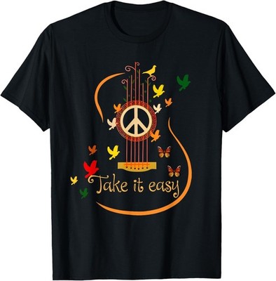 take it Easy Guitar Peace Sign Hippie T-Shirt unisex Tee