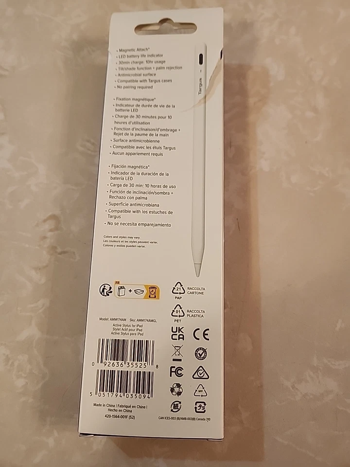 Targus White Active Stylus para iPads 2018 y posteriores AMM174AMGL caja abierta Foto 2 de 4
