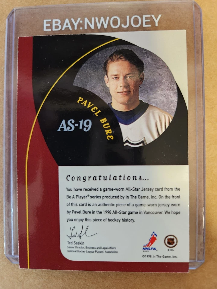 CAMISETA DE PAVEL BURE 1998-99 BE A PLAYER ALL-STAR #AS-19 RARA GAME WAS IN VANCOUVER Foto 2 de 4