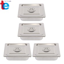 Heavy Duty Stainless Steel Half Hotel Pans, 4-Pack 4" Deep w/Covers