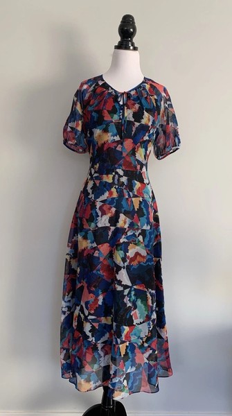 Anthea Crawford Dress Size 8 Multicolour Abstract Chiffon Midi Maxi Event