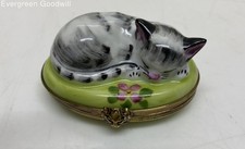 Limoges Piotet Chamart Porcelain Trinket Box Cat