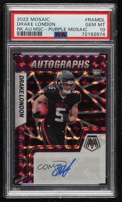 2022 Mosaic Rookie Purple Prizm 37/49 Drake London PSA 10 GEM MT Auto RC lz7