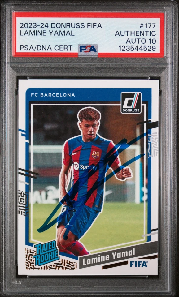 2023-24 Panini Donruss FIFA #177 Lamine Yamal Clasificado Novato PSA AUTÉNTICO AUTOMÁTICO 10 Foto 3 de 3
