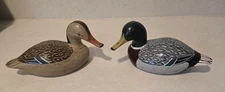 Pair Carved Miniature Mallard Duck Decoys signed Dot Quillen Chincoteague VA
