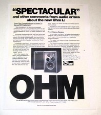 OHM L 3 way Bookshelf Speaker Ad, 1 page, 1977, Article, Info