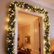 3 Pack of 15ft Lighted Christmas Garlands, | 45 Feet Total |, 15FT Green Prel...