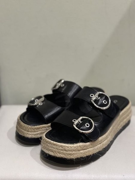 Women Sandals Black Leather 38.5