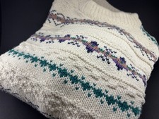 Vintage Men  s Isle of Cotton Sweater Fair Isle Pattern Off White SIZE TALL XL