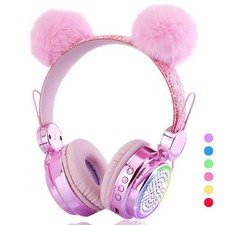 Kids Headphones Wireless Bluetooth 5.3 Colorful LED Lights Over-Ear 85dB Volu...