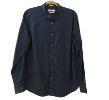Calvin Klein Men's Shirt Lg Slim Fit Button-Front Navy Blue Stripes Long Sleeve