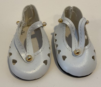 2  1/2  White Leather Type Slip On Doll Shoes