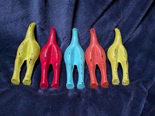 Lot Of 5 Cast Iron Dog Butt Tail Wall Coat Hooks Rustic Colorful Decorative