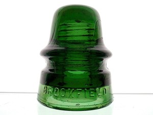 RICH YELLOW EMERALD GREEN BROOKFIELD Glass Railroad Telephone Signal Insulator