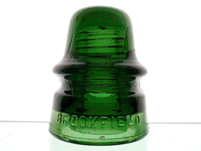 RICH YELLOW EMERALD GREEN BROOKFIELD Glass Railroad Telephone Signal Insulator