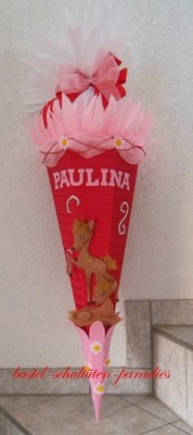 Schultüten Bastelset Reh Bambi mit Organza+ Marg. rot-rosa