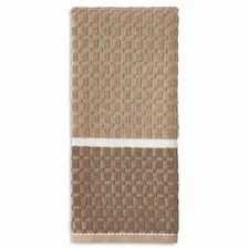Siena Tan Brown Tan Kitchen Towels Cotton Contrasting Color Border 2-Pc Gift NEW