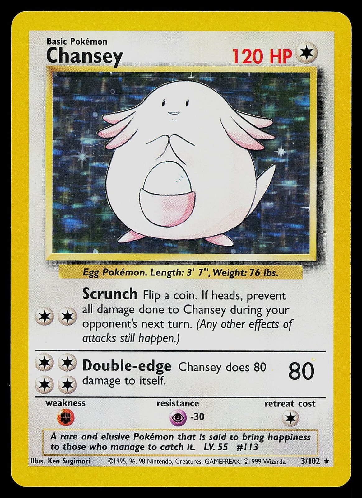 Pokemon Card - Chansey Base Set Unlimited 3/102 Holo Holo Rare