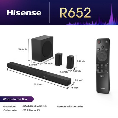 Hisense 5.1 Ch Soundbar R652 440W Rear Surround Speakers 6.5