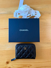 CHANEL Black Quilted Zip-Around Wallet w/ CC Logo, Credit Card Slots