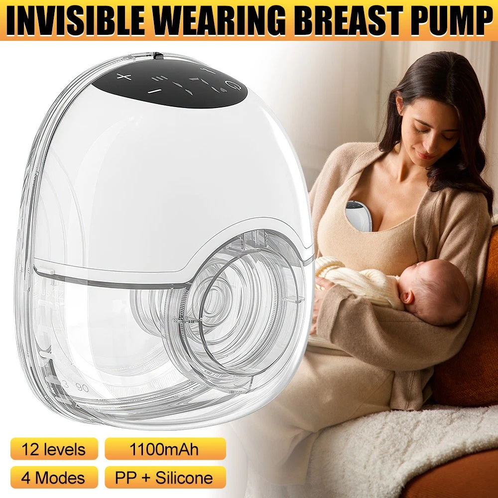 Wearable Electric Breast Pump 4 Modes 12 Level Cordless Suction LED Touch Screen